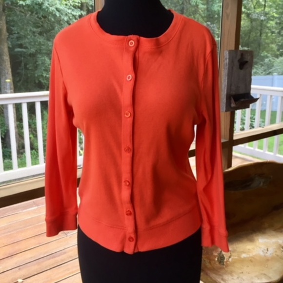 Rafaella Sweaters - Orange Button Down 3/4 Sleeve Sweater•SMALL